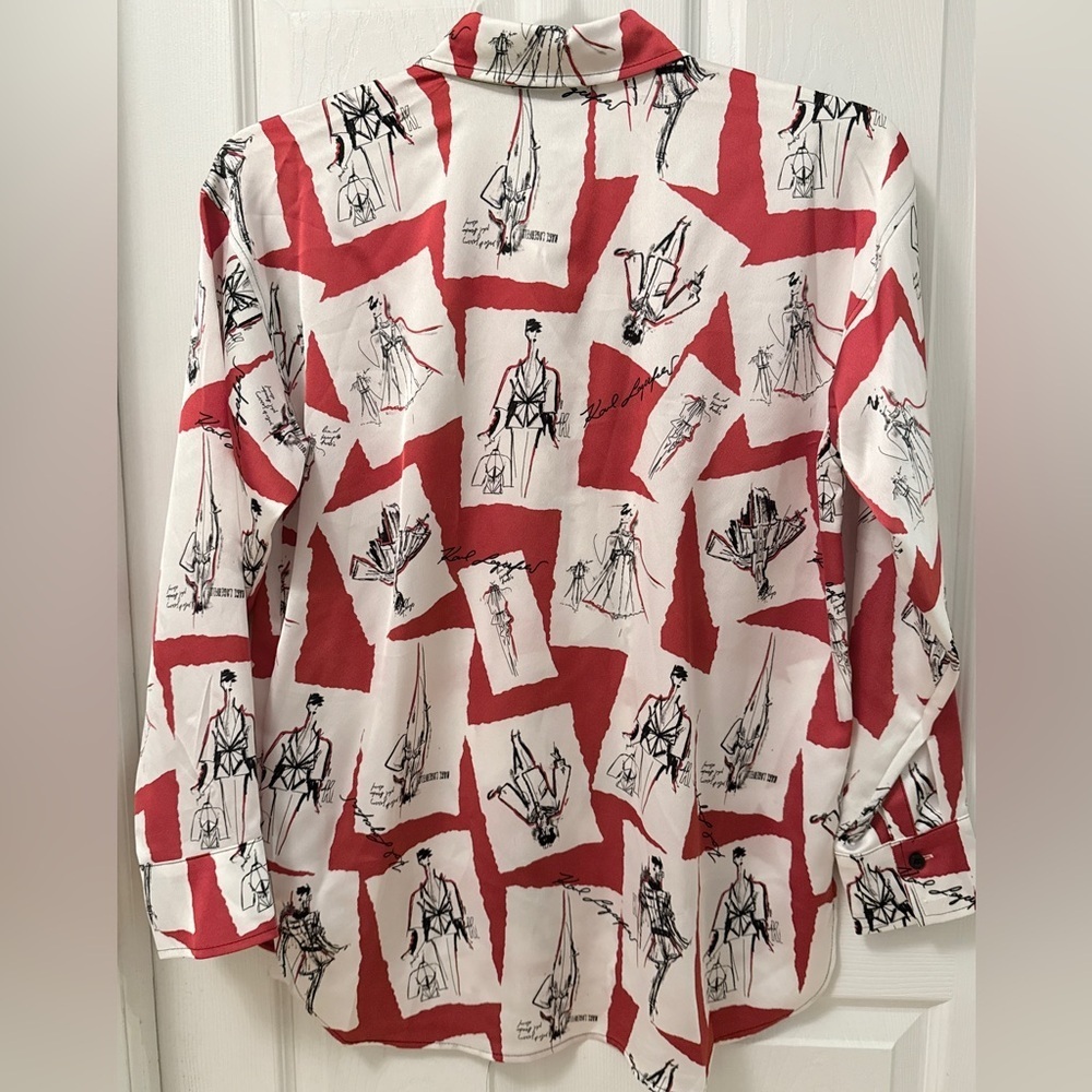 Karl Lagerfeld Paris - Long Sleeve Button Front Red White Logo NWOT Sz XS FG - Picture 8 of 11